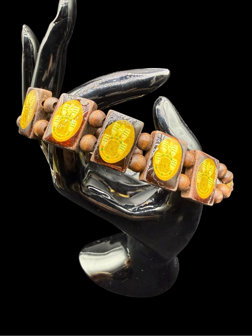 Handmade Dreamcatcher Yellow Amber Bead Wooden Stretch Bracelet